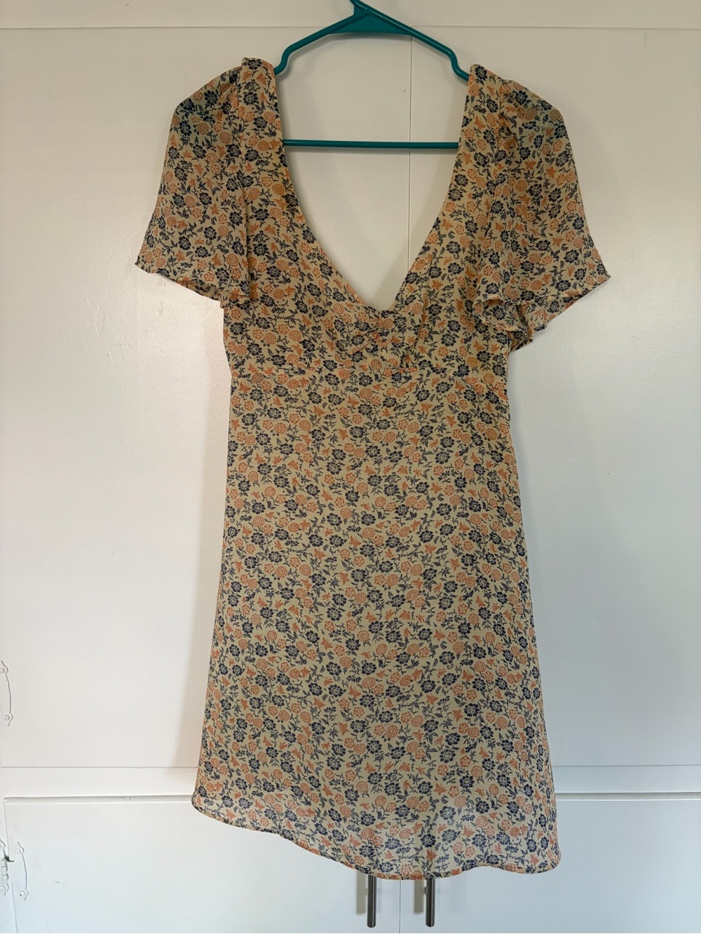 Urban Outfitters Yellow Floral V-Neck Mini Dress